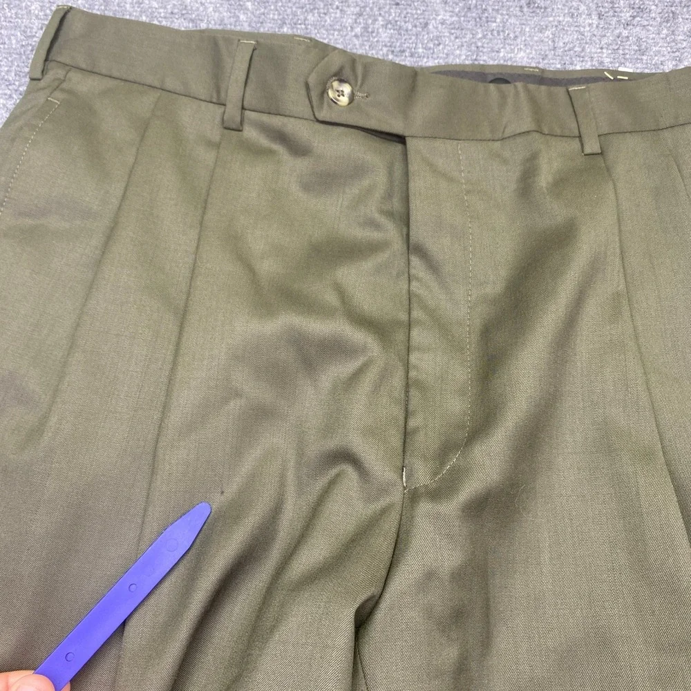 Jos A Bank Windsor Executive Collection Wool Gabardine Pleated Pants Green 36R